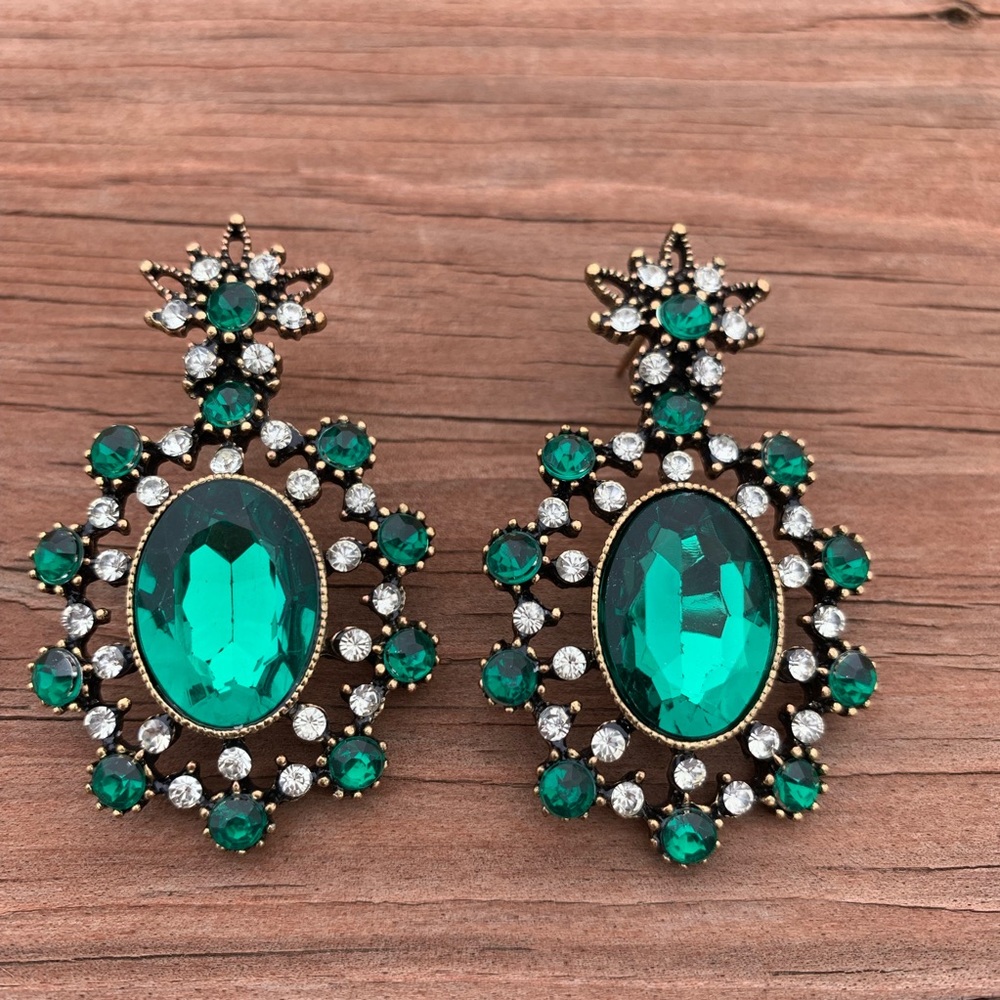 Oval Stud Jeweled Cluster Earrings